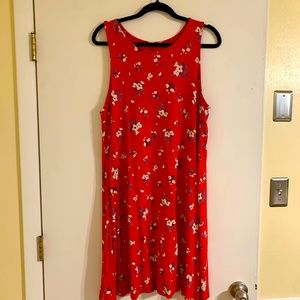 Old Navy Dress Size XL, Reddish Orange with Cream/Blue Flowers, Great Condition